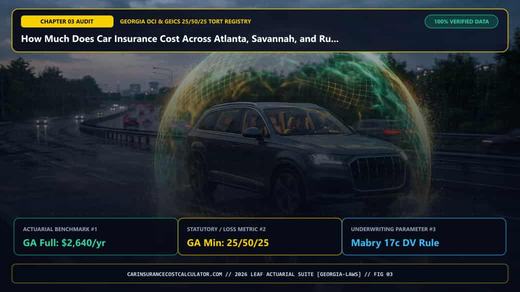 3D Infographic 3: How Much Does Car Insurance Cost Across Atlanta, Savannah, and Rural Georgia ZIPs? (Georgia 25/50/25 & Tort Guide)