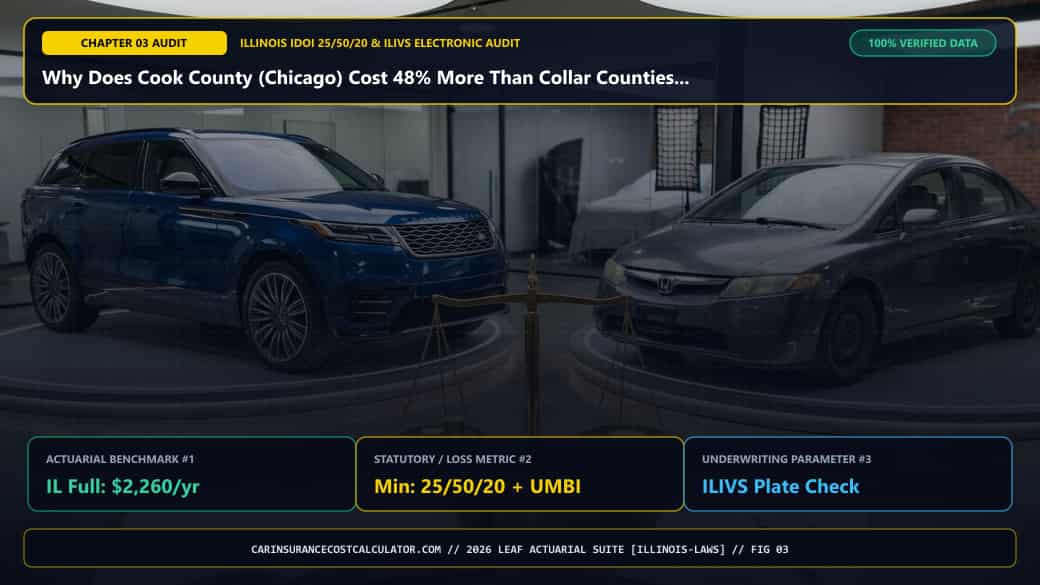 3D Infographic 3: Why Does Cook County (Chicago) Cost 48% More Than Collar Counties and Downstate Illinois? (Illinois 25/50/20 & ILIVS Guide)