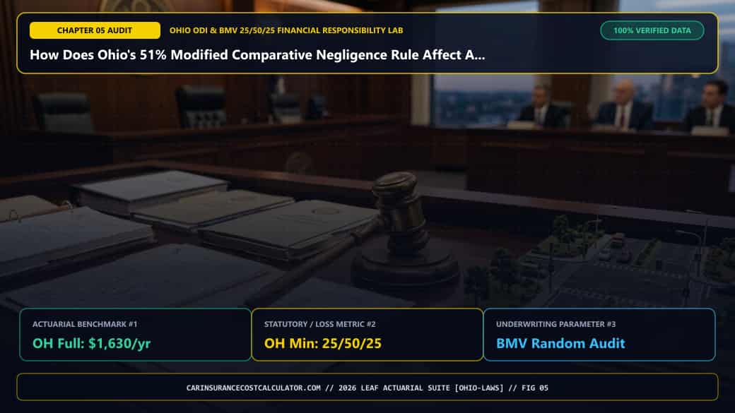3D Infographic 5: How Does Ohio's 51% Modified Comparative Negligence Rule Affect Accident Settlements? (Ohio 25/50/25 & BMV Guide)