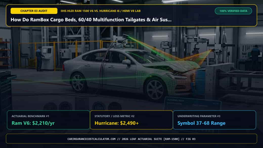 3D Infographic 3: How Do RamBox Cargo Beds, 60/40 Multifunction Tailgates & Air Suspension Inflate Collision Claims? (Ram 1500 V6 vs. Hurricane/HEMI)