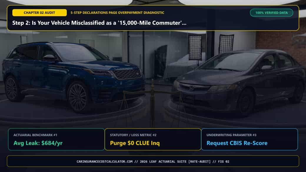 3D Infographic 2: Step 2: Is Your Vehicle Misclassified as a '15,000-Mile Commuter' Instead of 'Pleasure Use'? (5-Step Car Insurance Rate Audit)