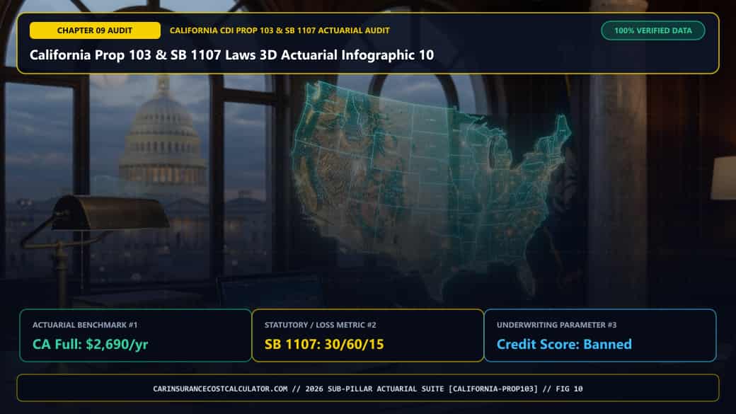 California Prop 103 & SB 1107 Laws 3D Actuarial Infographic 10 — What Does Our 2026 California County & ZIP-Band Underwriting Directory Show