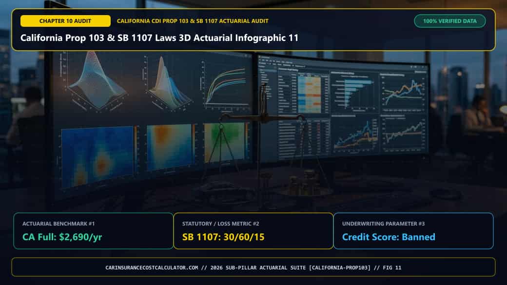 California Prop 103 & SB 1107 Laws 3D Actuarial Infographic 11 — What Does Our 2026 California County & ZIP-Band Underwriting Directory Show