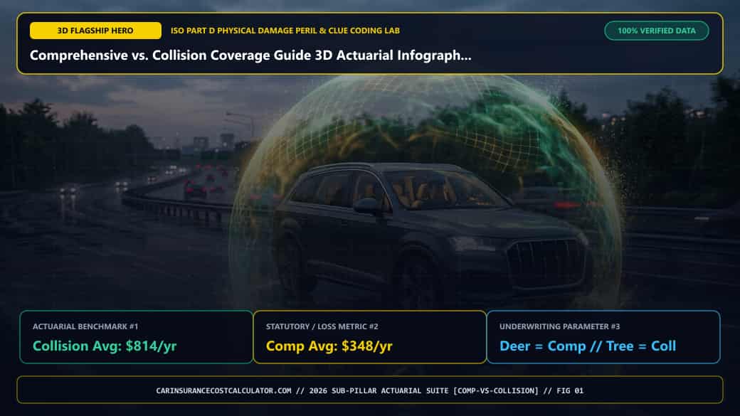 Comprehensive vs. Collision Coverage Guide 3D Actuarial Infographic 1 — What Is the Exact Legal Difference Between Collision and Comprehensive Under ISO Part D