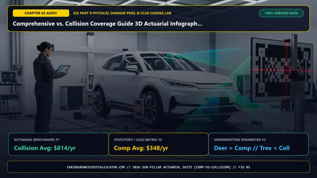 Comprehensive vs. Collision Coverage Guide 3D Actuarial Infographic 3 — Why Is Hitting a Deer Covered by Comprehensive, While Swerving Into a Tree Is an At-Fault Collision
