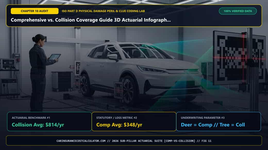 Comprehensive vs. Collision Coverage Guide 3D Actuarial Infographic 11 — What Does Our 2026 28-Peril Part D Classification & State Deductible Matrix Reveal