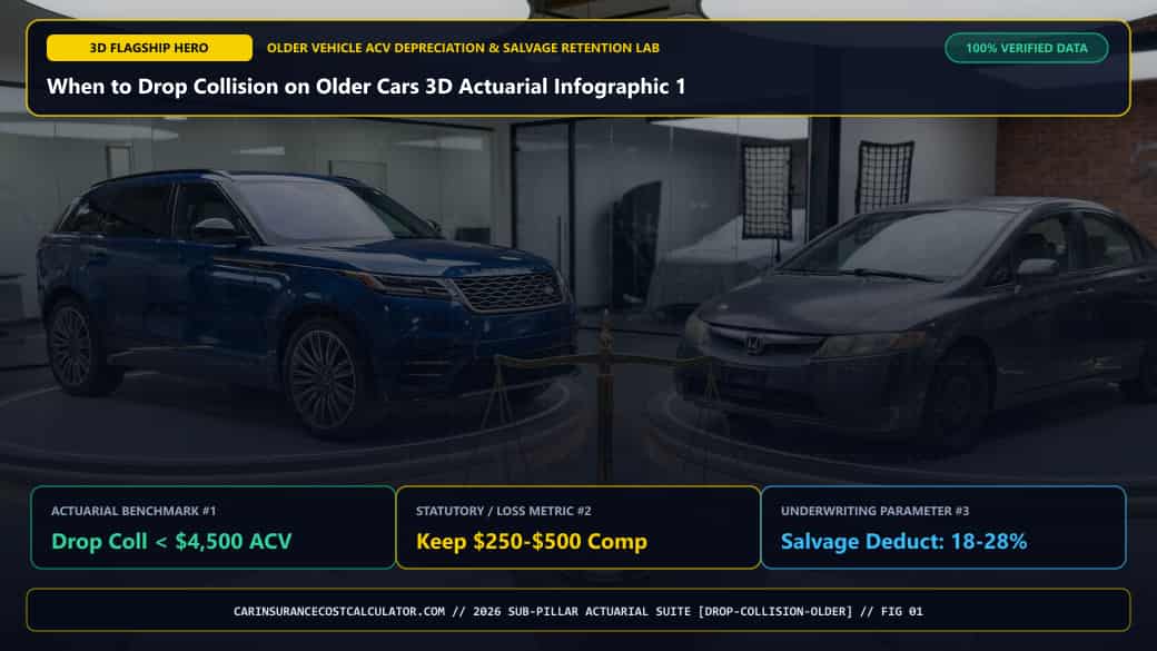 When to Drop Collision on Older Cars 3D Actuarial Infographic 1 — At What Vehicle Age and Dollar Value Does Keeping Collision Coverage Become a Losing Bet