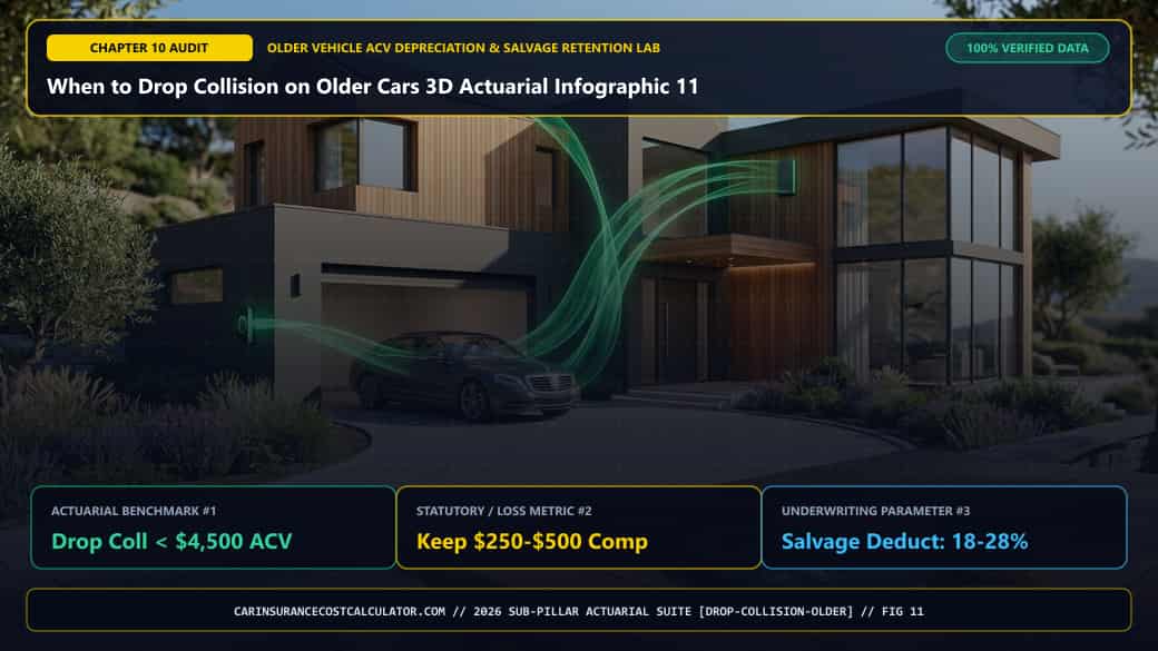 When to Drop Collision on Older Cars 3D Actuarial Infographic 11 — What Does Our 2026 Model-Year (2008–2020) & Vehicle Segment Drop-Collision Matrix Show