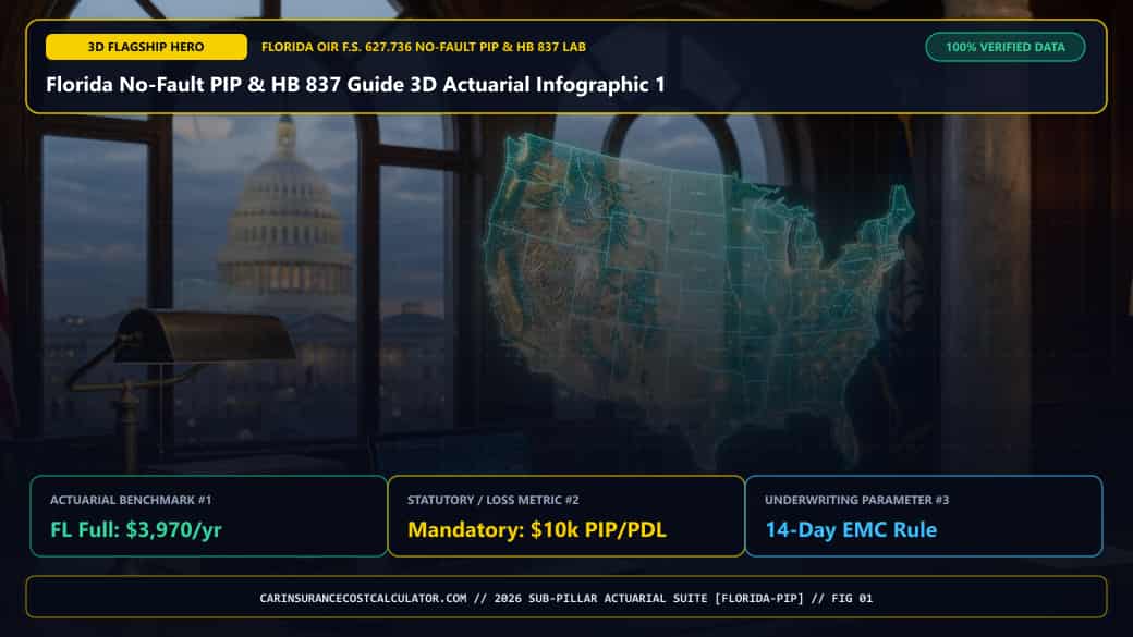 Florida No-Fault PIP & HB 837 Guide 3D Actuarial Infographic 1 — Why Does Florida Only Require $10,000 PIP and $10,000 PDL (With Zero Bodily Injury Liability)