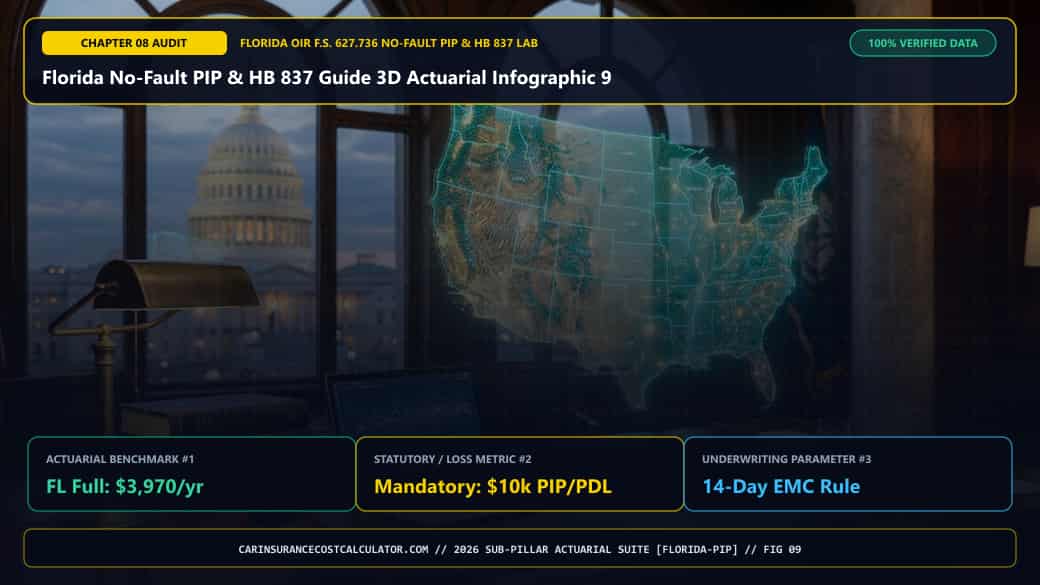 Florida No-Fault PIP & HB 837 Guide 3D Actuarial Infographic 9 — How Much Does Car Insurance Cost Across Miami-Dade, Broward, Tampa, Orlando, and Jacksonville