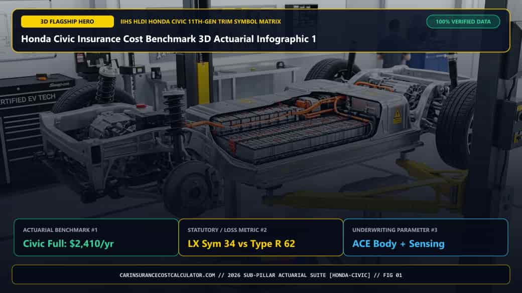 Honda Civic Insurance Cost Benchmark 3D Actuarial Infographic 1 — How Much Does Honda Civic Car Insurance Cost Per Month and Per Year in 2026