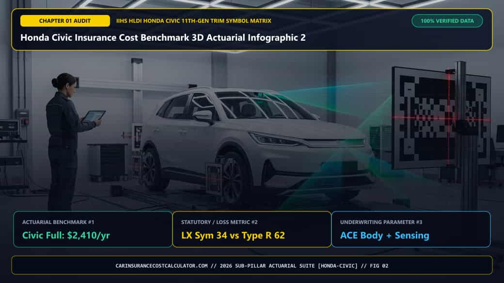 Honda Civic Insurance Cost Benchmark 3D Actuarial Infographic 2 — Why Does a Compact Honda Civic Cost More to Insure Than a Larger Honda CR-V or Toyota RAV4