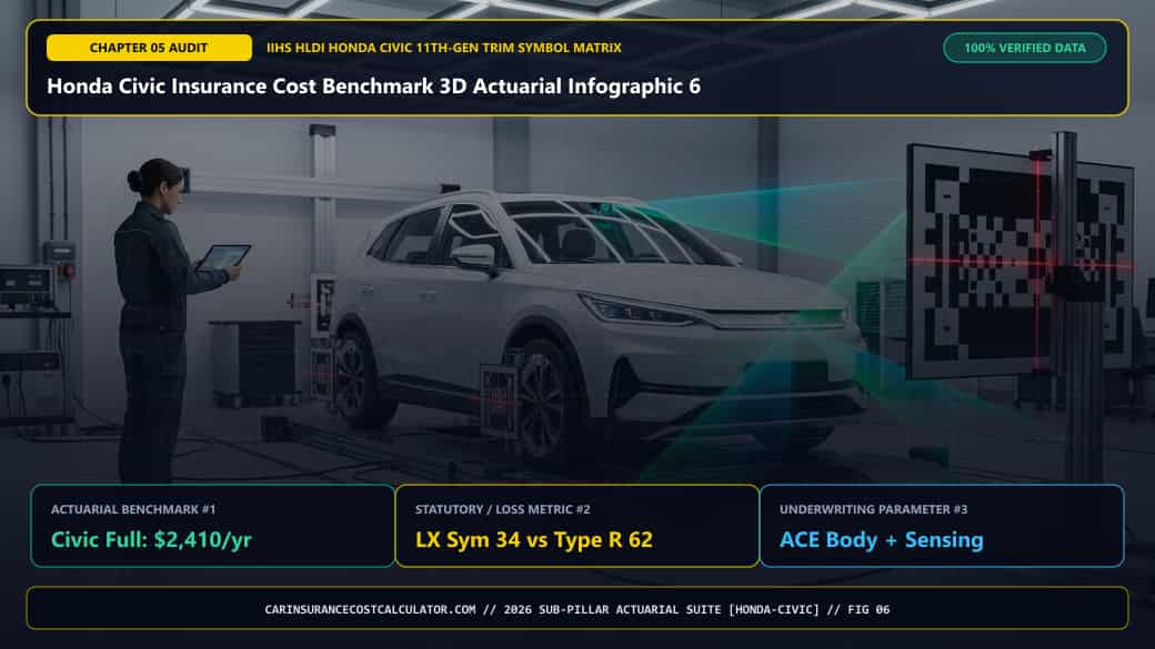 Honda Civic Insurance Cost Benchmark 3D Actuarial Infographic 6 — Does a Honda Civic Hatchback Cost More or Less to Insure Than a Honda Civic Sedan