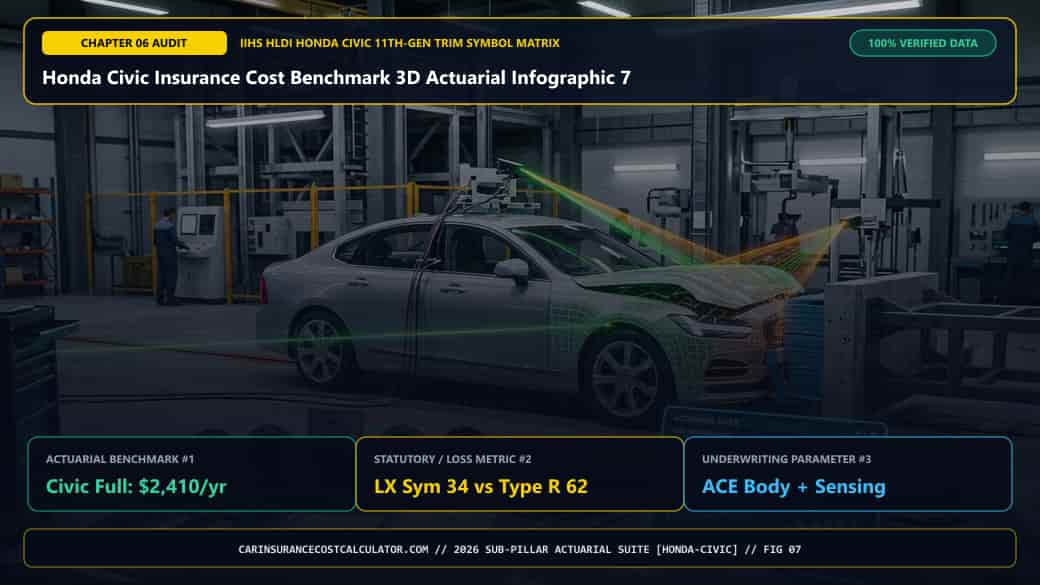 Honda Civic Insurance Cost Benchmark 3D Actuarial Infographic 7 — Why Are Honda Civic Front Radar Sensors, Airbags, and Sport Wheels Targeted by Thieves