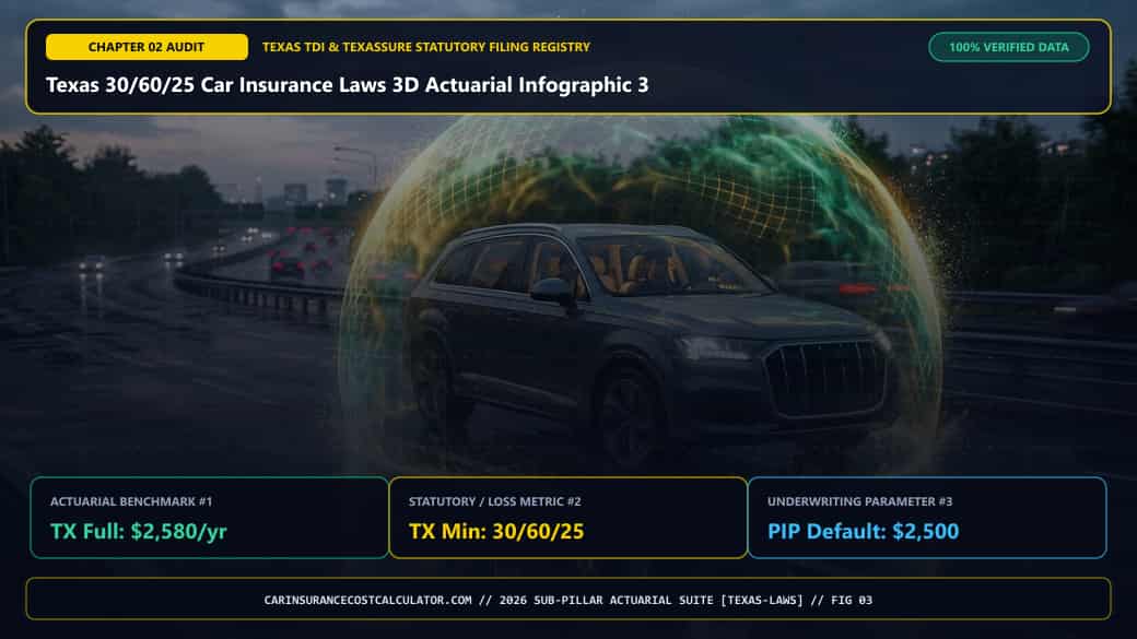 Texas 30/60/25 Car Insurance Laws 3D Actuarial Infographic 3 — How Much Does Car Insurance Cost Across Major Texas Cities in 2026