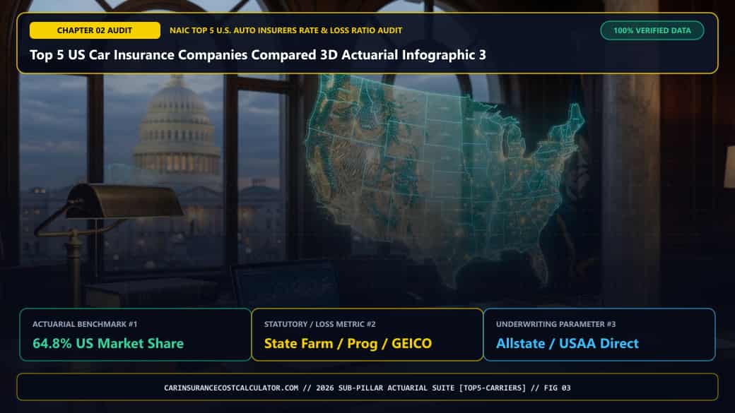Top 5 US Car Insurance Companies Compared 3D Actuarial Infographic 3 — Why Is State Farm (#1 Market Share) Usually Cheapest for Bundled Homeowners and Clean Families