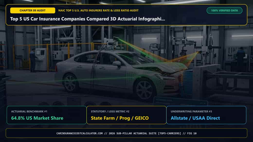 Top 5 US Car Insurance Companies Compared 3D Actuarial Infographic 10 — What Does Our 2026 50-State Carrier Benchmark & Underwriting Sweet-Spot Directory Show