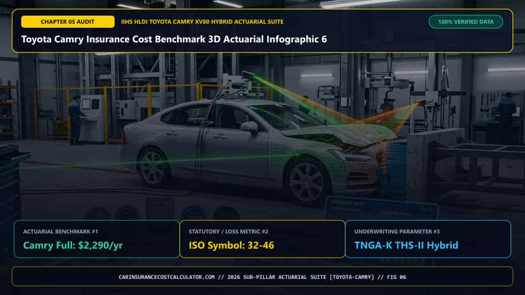 Toyota Camry Insurance Cost Benchmark 3D Actuarial Infographic 6 — How Much Does Toyota Camry Insurance Cost by Driver Age (16 to 75) and Driving Record