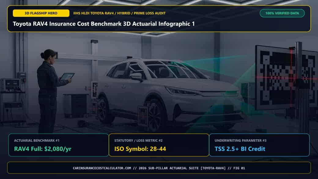 Toyota RAV4 Insurance Cost Benchmark 3D Actuarial Infographic 1 — How Much Does Toyota RAV4 Car Insurance Cost Per Month and Per Year in 2026
