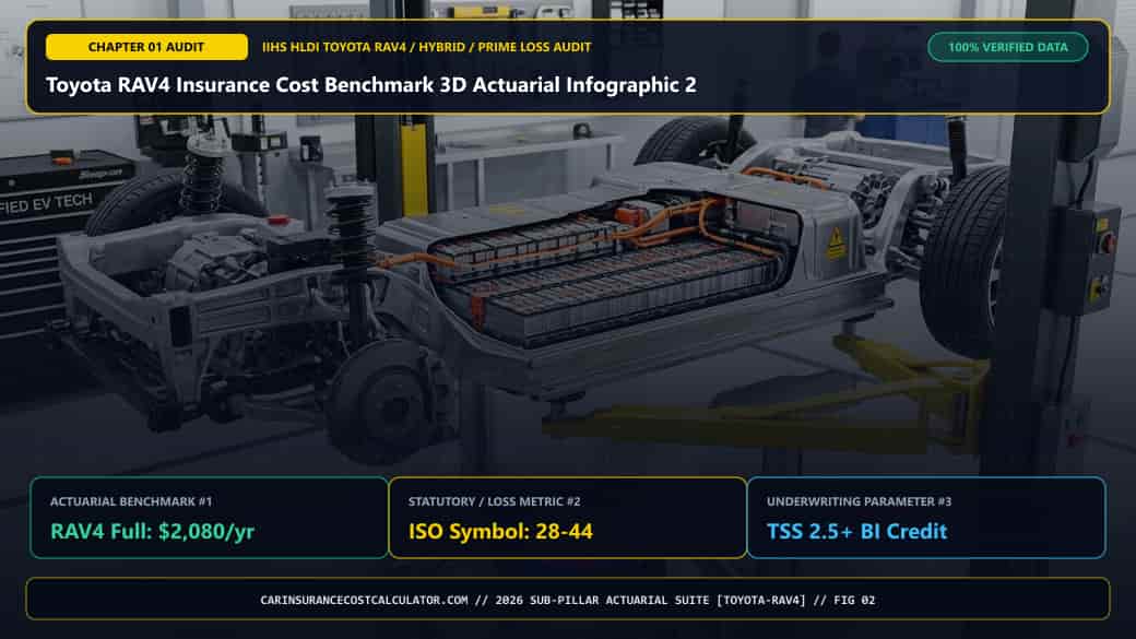Toyota RAV4 Insurance Cost Benchmark 3D Actuarial Infographic 2 — Why Is the Toyota RAV4 16% Cheaper to Insure Than the Average U.S. Vehicle