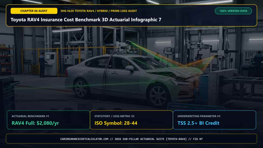 Toyota RAV4 Insurance Cost Benchmark 3D Actuarial Infographic 7 — How Does the Toyota RAV4 Compare Against Honda CR-V, Subaru Forester, Mazda CX-5, and Tesla Model Y Insurance